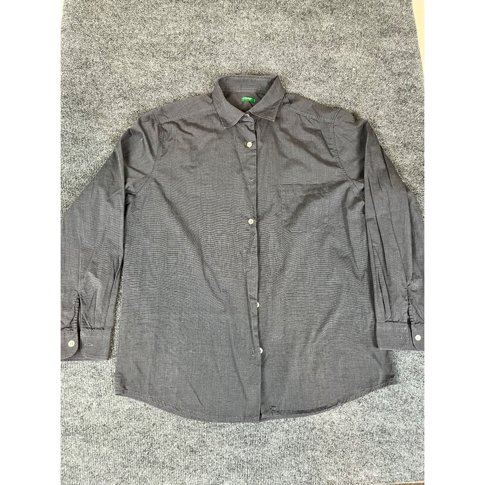 Benetton Womens Button Up Shirt Gray Long Sleeve  100% Cotton Size  L